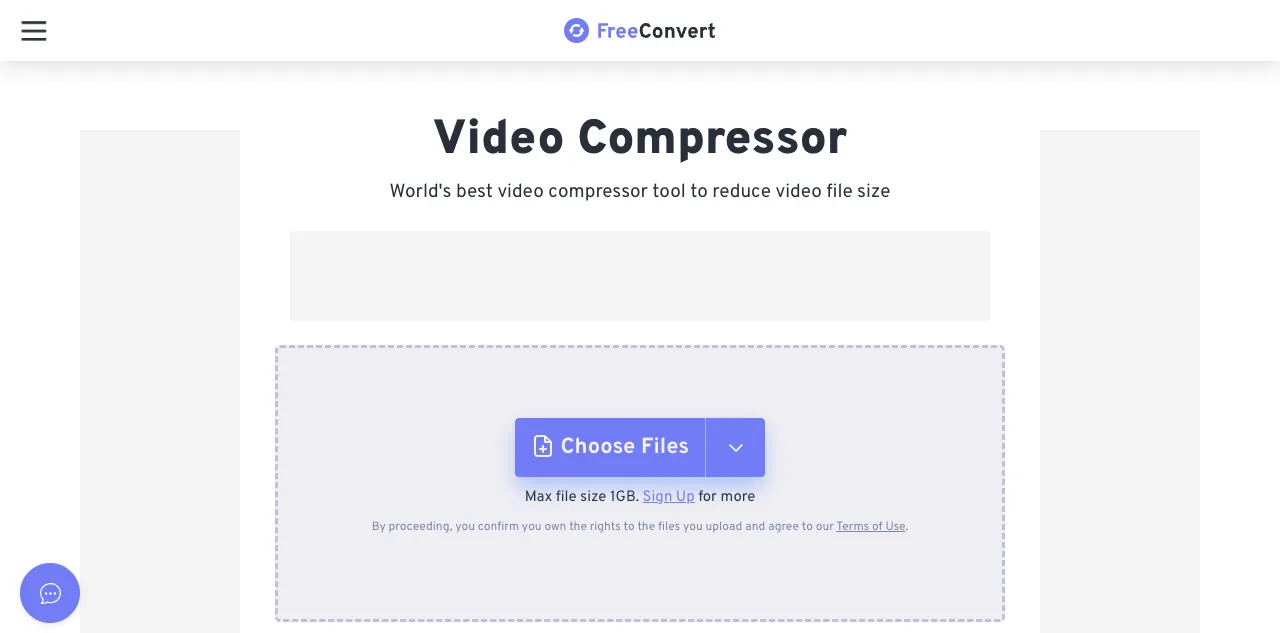 FreeConvert video compressor with target size percentage control