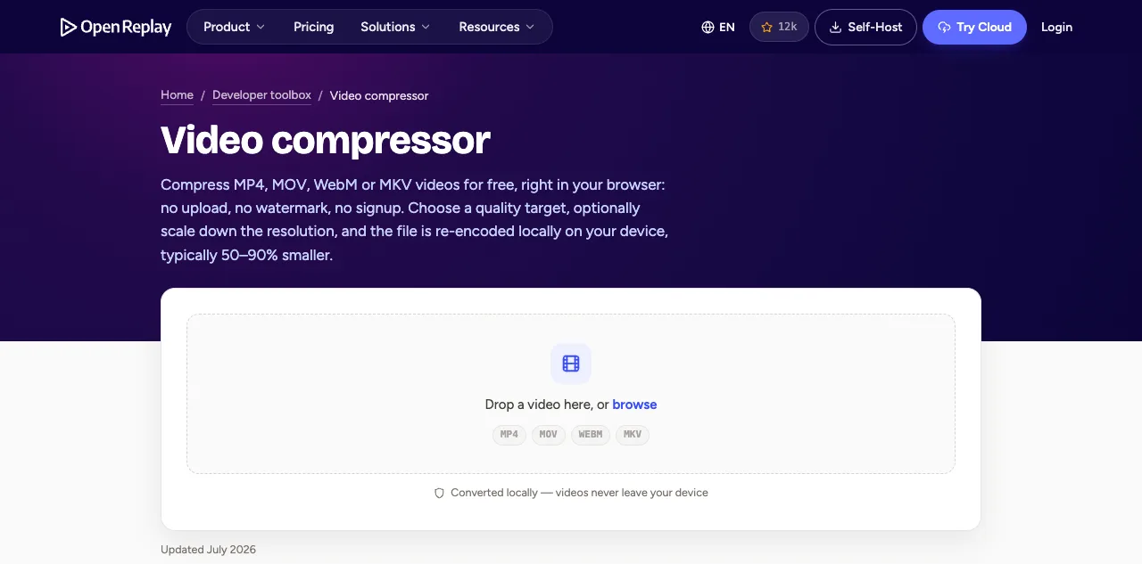 openreplay in-browser video compressor running locally without upload